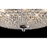 Close-up of Diyas Ava 6 light crystal flush ceiling light, showing the faceted clear crystal dome and polished chrome finial against a black background.