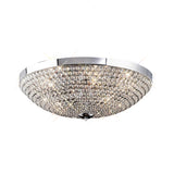 Diyas Ava 6 light flush ceiling light with a polished chrome frame and hemispherical clear crystal dome, shown on a white background.