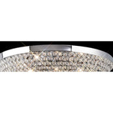 Close-up of the Diyas Ava 9 light crystal flush ceiling light showing the polished chrome rim and densely packed clear crystal bead dome illuminated.