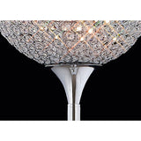 A close-up of the Ava 5 Light Crystal Floor Lamp featuring a bowl-shaped shade with sparkling crystal gems and polished chrome accents, beautifully reflecting light against a black background.