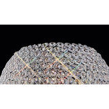 Close-up of the Ava 5 Light Crystal Floor Lamp in polished chrome, featuring a dome-shaped surface adorned with rows of clear crystal gems that reflect light beautifully against a solid black background—a striking contemporary lighting piece.