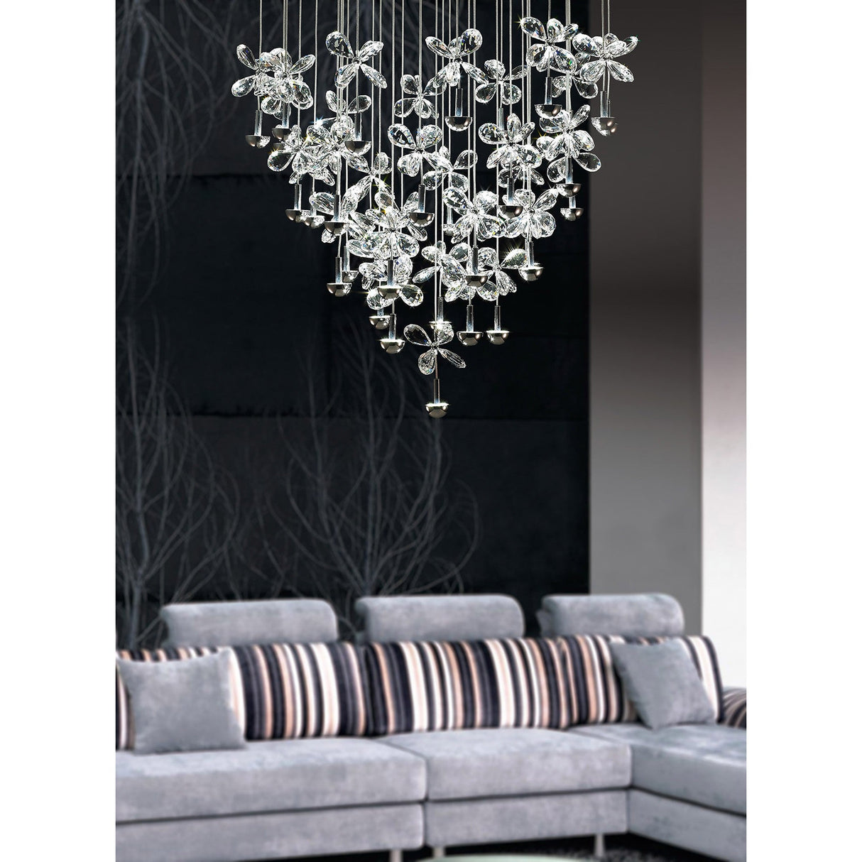Aviva 28 Light LED Crystal Cluster Pendant Light 4000K - Polished Chrome