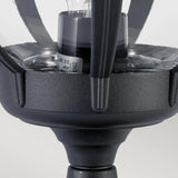 Close-up of the Bologna 1 Light Pedestal in black, featuring a clear glass cover that reveals the bulb inside and highlights its sturdy metal framework.