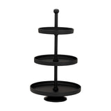 Black aluminium Babirik Cake Stand, 29.5cm, with three round tiered trays on a footed base and a knobbed central rod, shown on a white background.