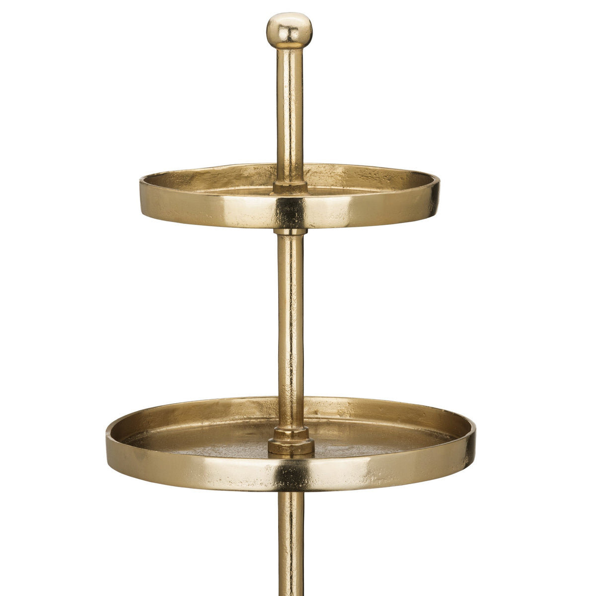 Babirik Cake Stand 35cm in Gold, close-up of aluminium tiers with central rod, ball finial, and round trays on a plain white background.