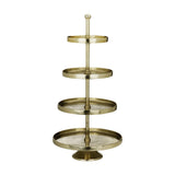 Babirik Cake Stand 35cm in gold aluminium, with four round tiers on a central rod, a ball finial on top and a flared pedestal base, shown on a plain white background.