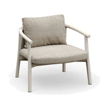 Balm Aluminium Garden Lounge Chair with white curved frame, rounded arms, and beige cushioned seat and back, shown on a plain white background.