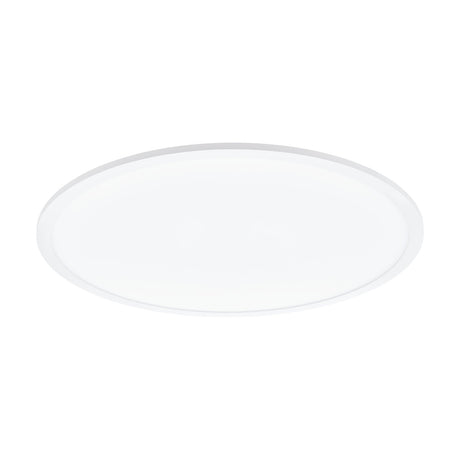Balvena LED Flush Ceiling Light 60cm in White, a round slim disc fixture with an aluminium frame and white plastic diffuser, shown on a plain white background.