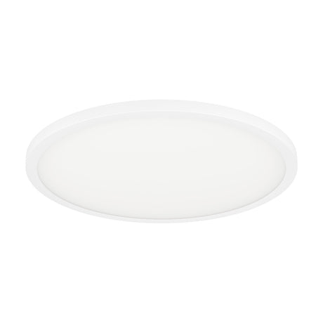 Round white LED flush ceiling light, 45cm diameter, with a slim aluminium and steel frame and opal plastic diffuser, shown at an angle on a plain white background.