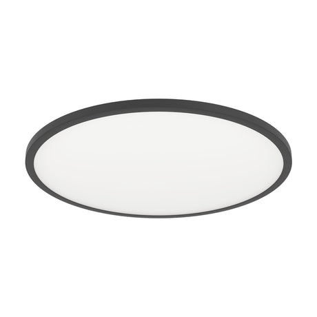 Balvena Smart LED Flush Ceiling Light, 60cm round fixture with black aluminium and steel frame and a broad white plastic diffuser, shown on a plain white background.