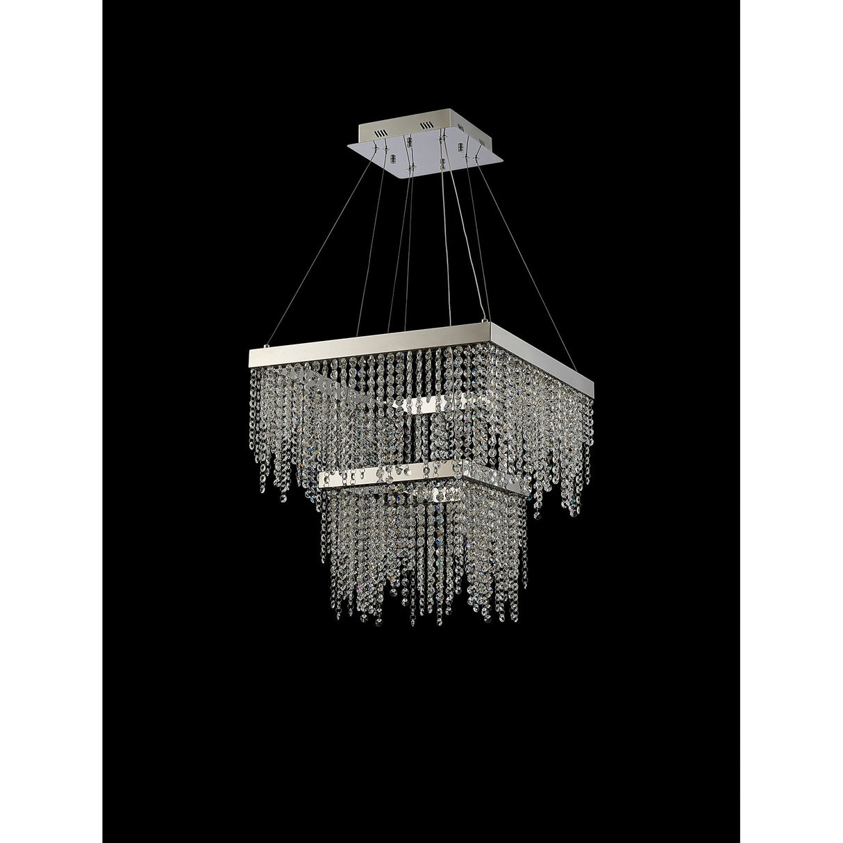 Bano 50cm Square 2 Tier Dimmable LED Crystal Chandelier - Chrome