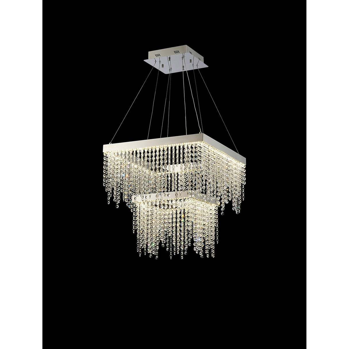 Bano 50cm Square 2 Tier Dimmable LED Crystal Chandelier - Chrome