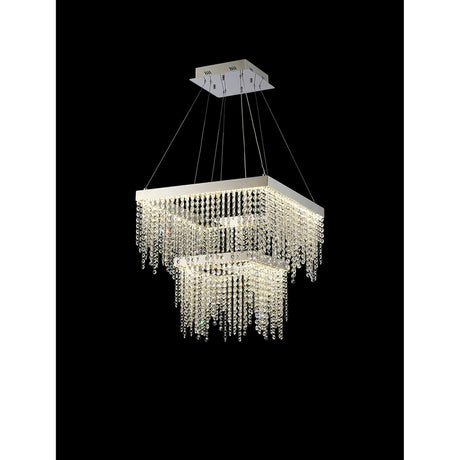 Bano 50cm Square 2 Tier Dimmable LED Crystal Chandelier - Chrome