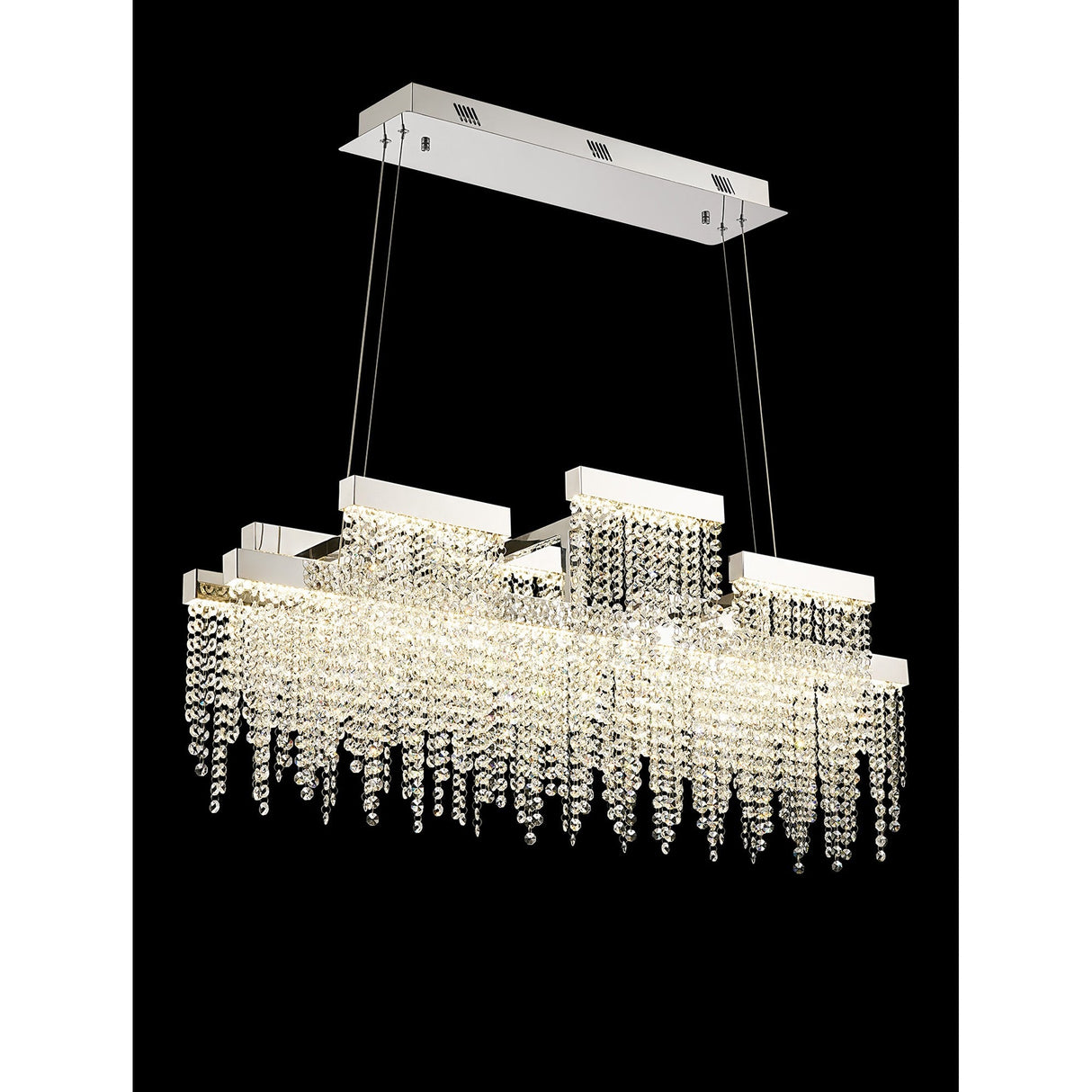 Bano 102cm 3 Light Dimmable LED Crystal Linear  Suspension Light - Chrome