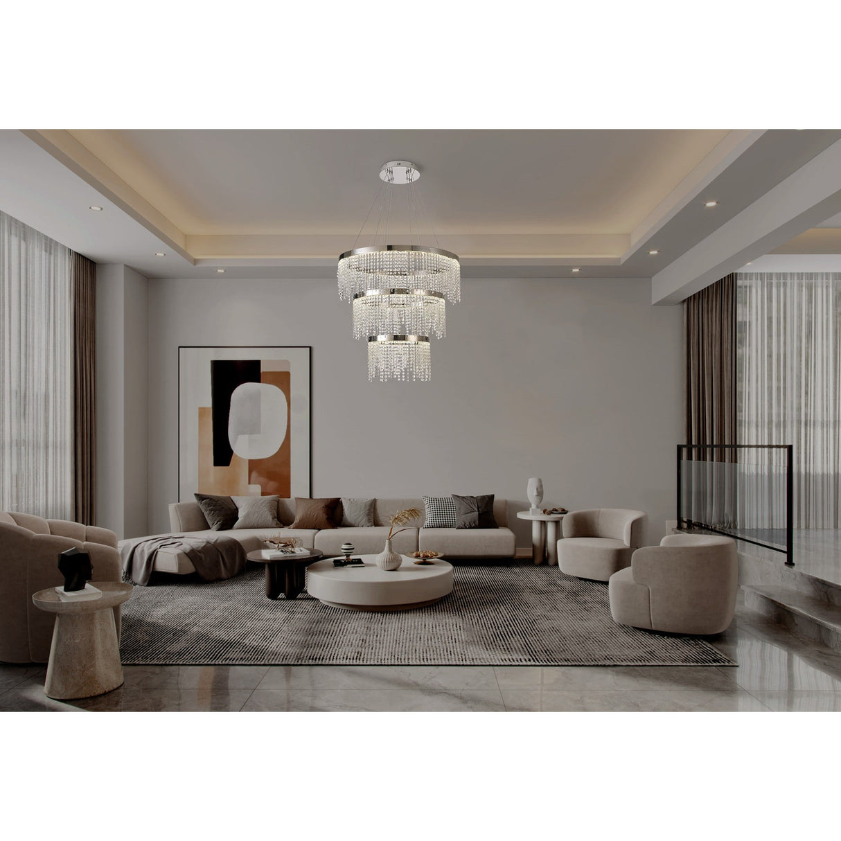 Bano 81.5cm Round 3 Tier Dimmable LED Crystal Chandelier - Chrome