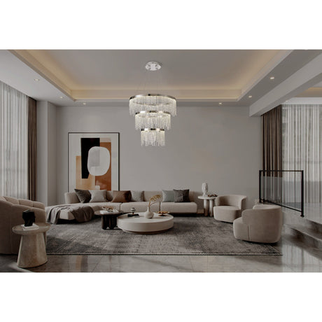 Bano 81.5cm Round 3 Tier Dimmable LED Crystal Chandelier - Chrome