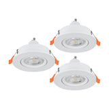Barranco round recessed downlight set of 3, 9cm white plastic bodies with GU10 lamps and spring clips, shown on a plain white background.