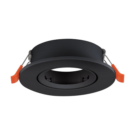 Barranco Downlight 5W 9cm in black, a round recessed fixture with a plastic body, slim trim, and tiltable inner ring for GU10 bulbs, shown on a white background.