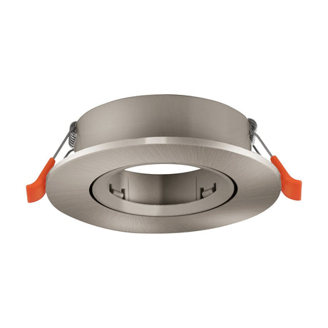 Barranco Downlight 5W 9cm in satin nickel, a round recessed GU10 fitting with tiltable inner ring and slim bezel, shown on a plain white background.