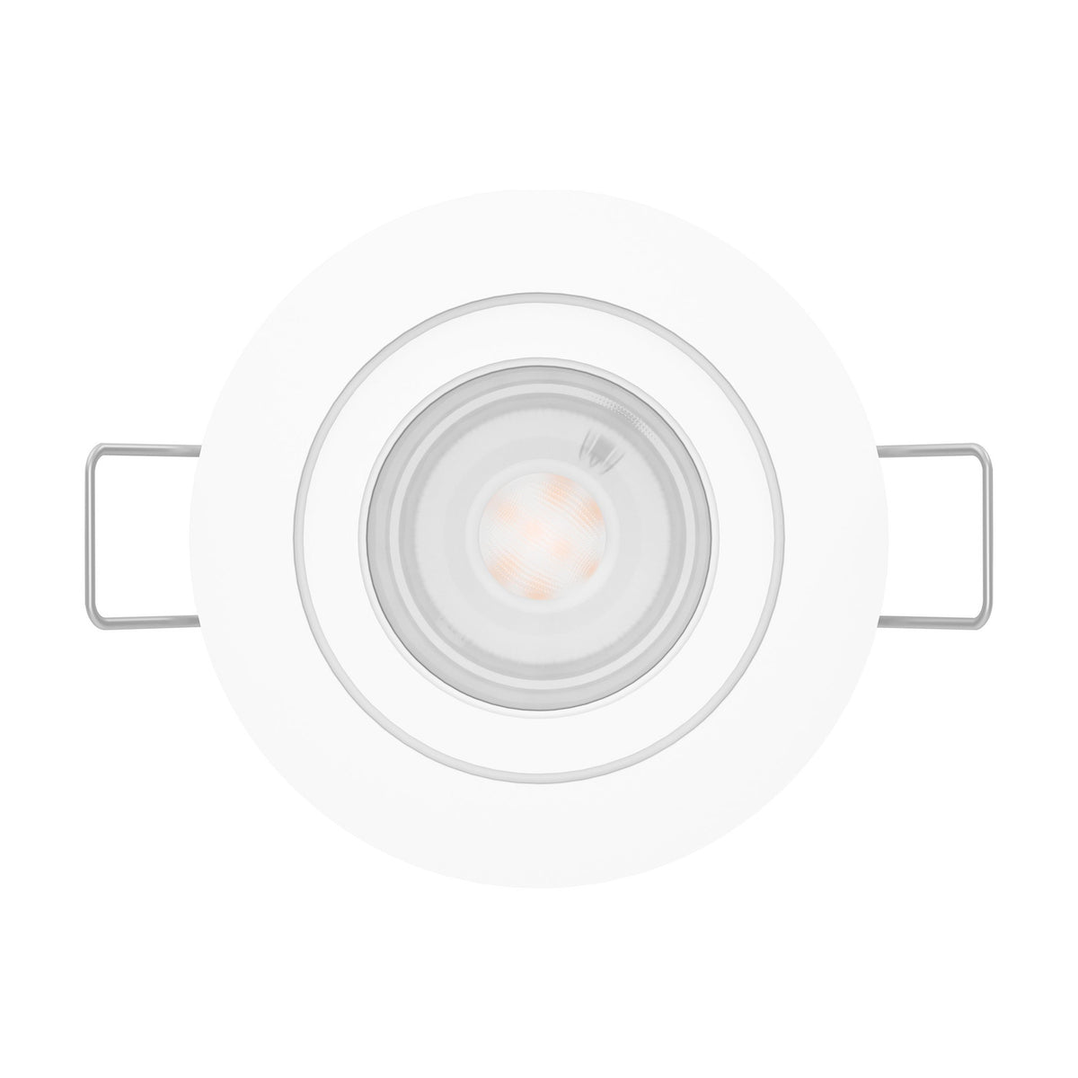 Barranco Downlight 8.4cm in white, round recessed ceiling fixture with adjustable GU10 lamp and metal mounting clips, shown on a plain white background.