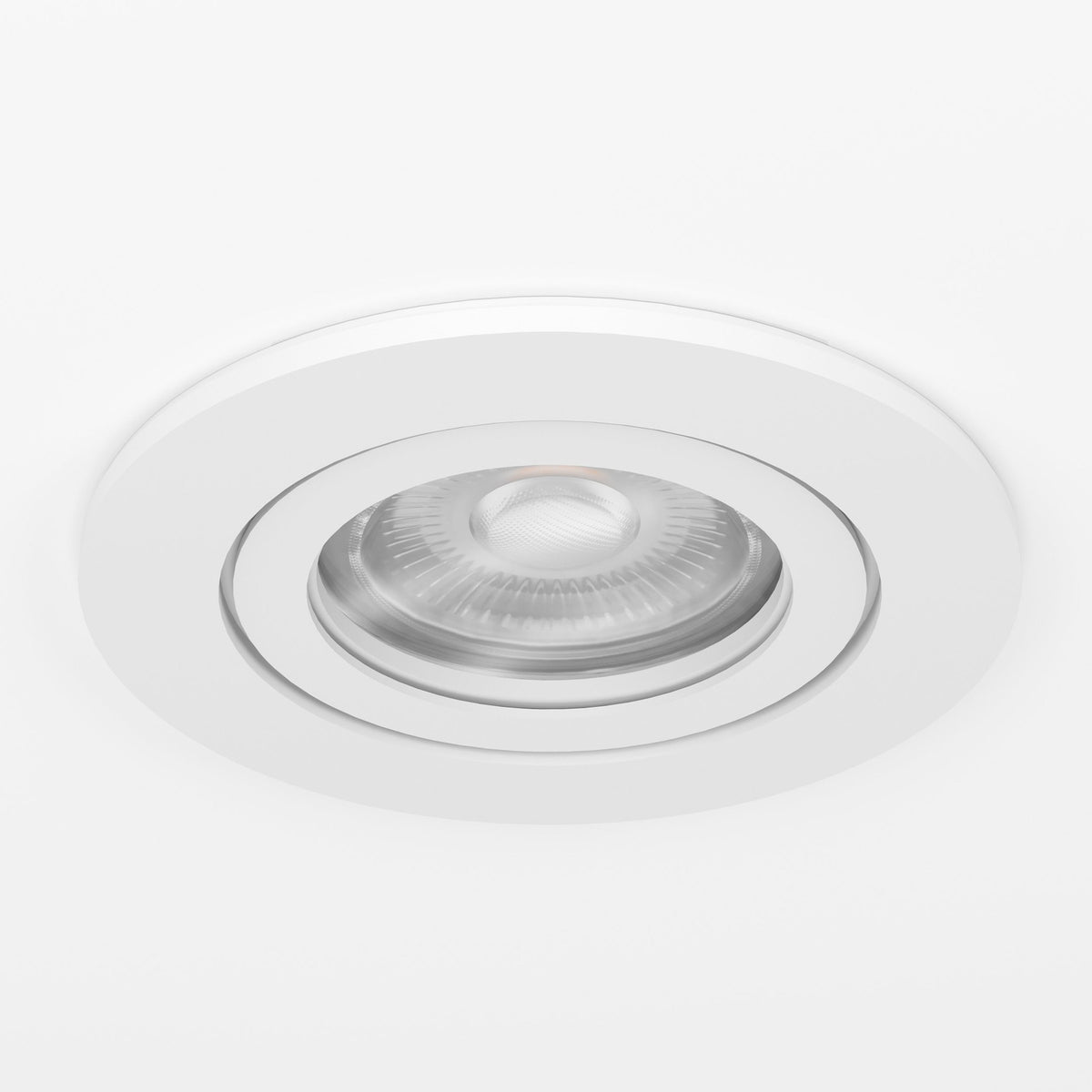 Barranco Downlight 8.4cm in white, round recessed plastic ceiling fitting with GU10 lamp visible, shown close-up on a plain white background.
