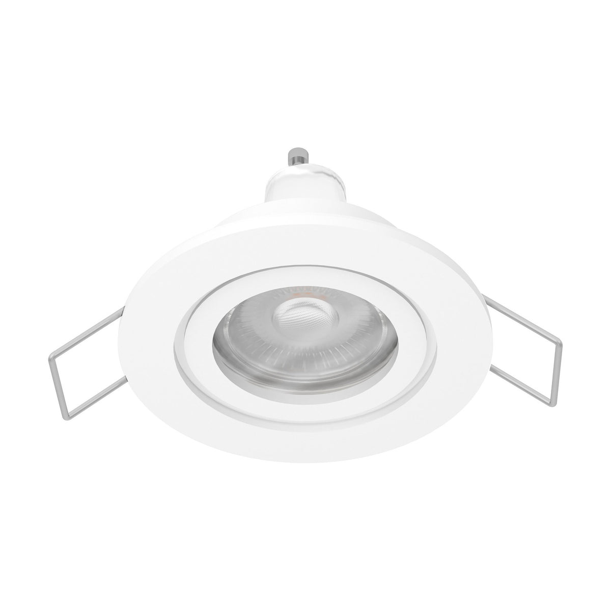 Barranco Downlight 8.4cm round recessed ceiling light in white plastic with tiltable GU10 bulb and spring clip mounting, shown on a plain white background.