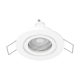 Barranco Downlight 8.4cm round recessed ceiling light in white plastic with tiltable GU10 bulb and spring clip mounting, shown on a plain white background.
