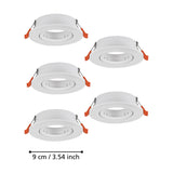 Set of five round white plastic recessed downlights, each 9cm wide with a flat rim and GU10 bulb holder, shown on a plain white background.