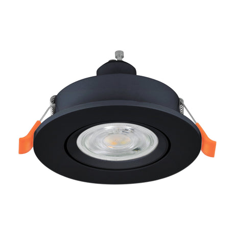 Barranco LED Downlight in black, a round recessed fixture with tilting inner ring, integrated LED bulb and orange spring clips, shown on a plain white background.