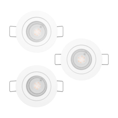 Barranco LED Downlight Set of 3 in white, showing three round recessed fittings with slim white rims and integrated LED lenses on a plain white background.