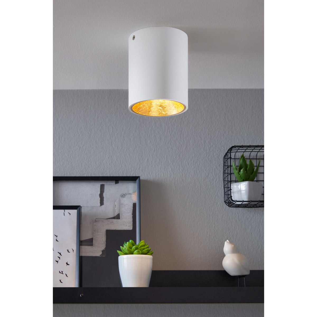 Basmorne LED Flush Ceiling Light - White & Gold