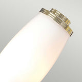 Close-up of the Eliot 2 Light Wall Light in polished brass, featuring a sleek, modern design with a soft white glow, set against a light gray background.