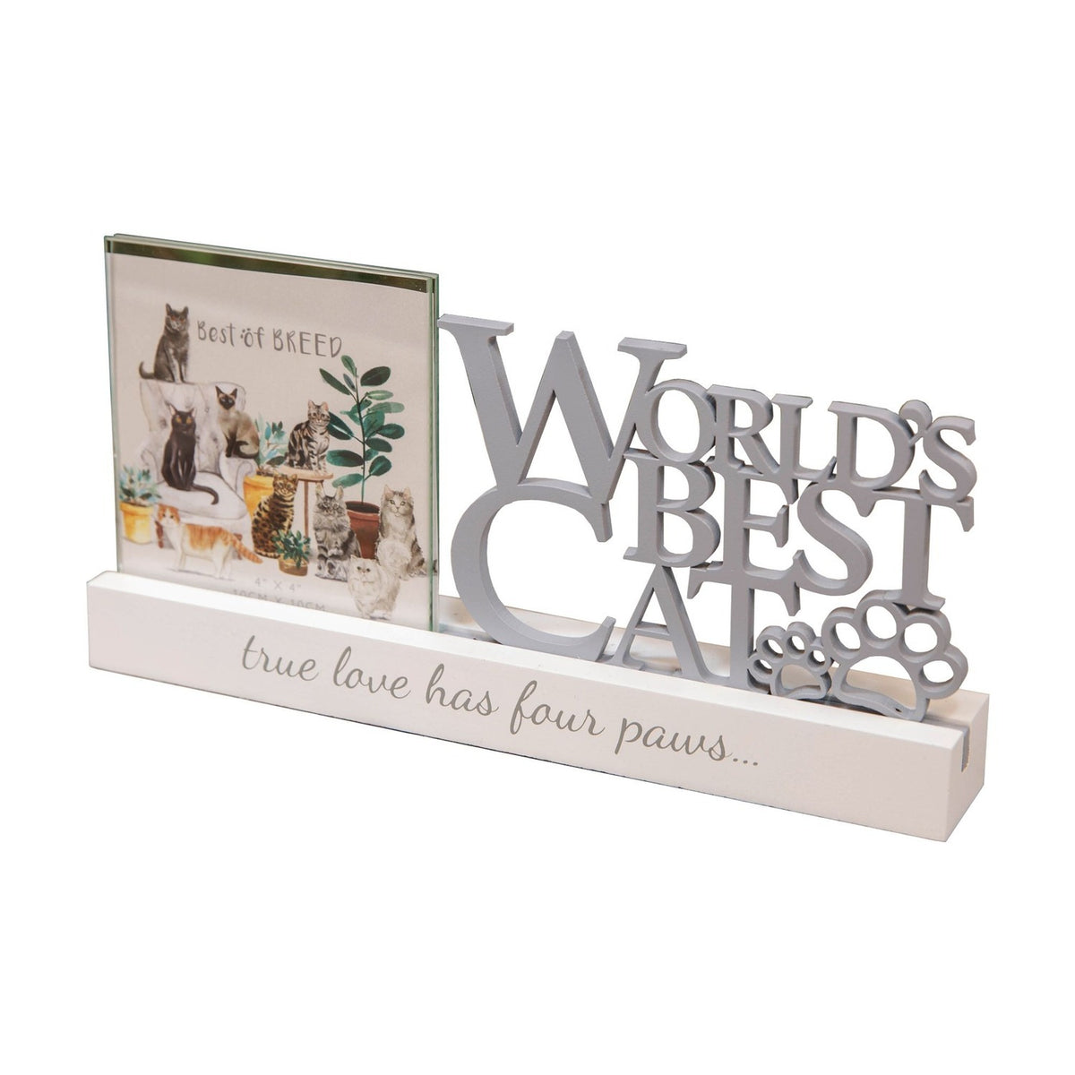 World's Best Cat Freestanding MDF Photo Frame 4 x 4in - Grey