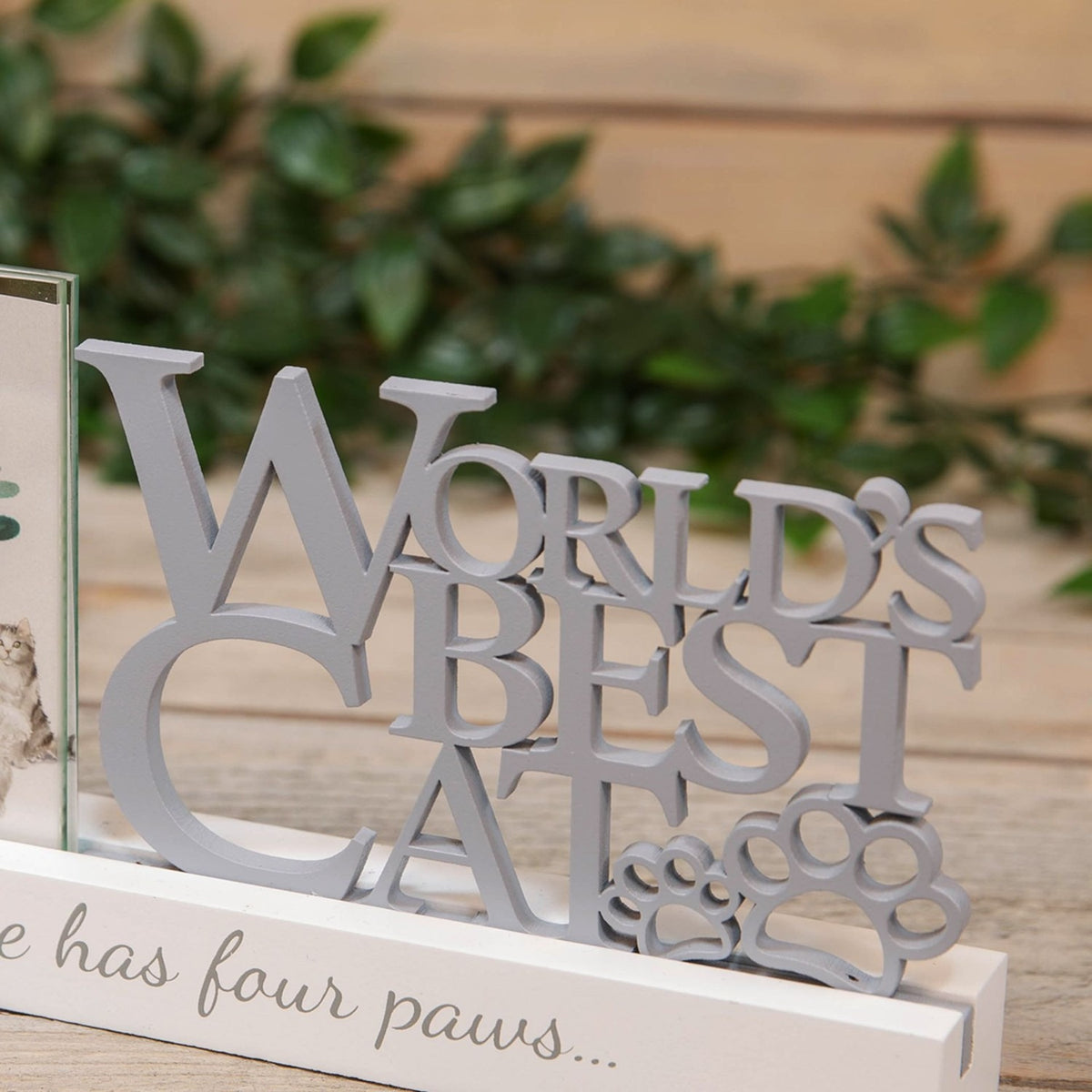 World's Best Cat Freestanding MDF Photo Frame 4 x 4in - Grey