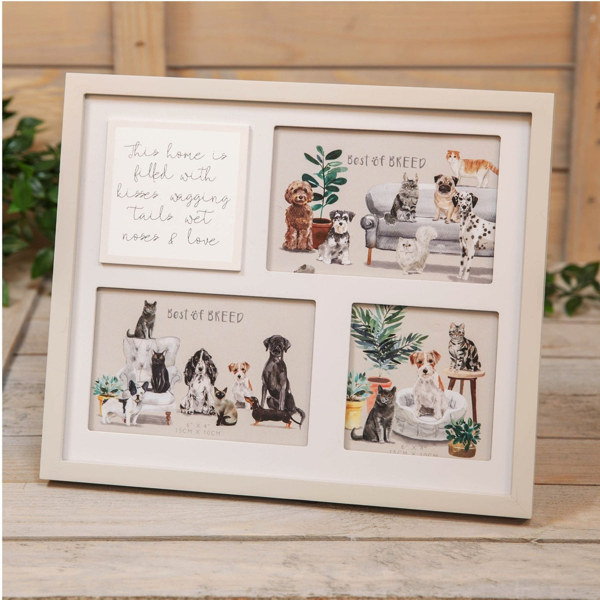 Wooden Multi Aperture Pet Photo Frame with Plaque - Taupe