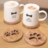 Paw Prints Cut-Out Mango Wood Set of 4 Coasters - Brown