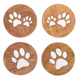 Paw Prints Cut-Out Mango Wood Set of 4 Coasters - Brown