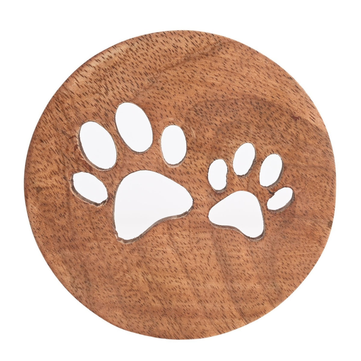 Paw Prints Cut-Out Mango Wood Set of 4 Coasters - Brown