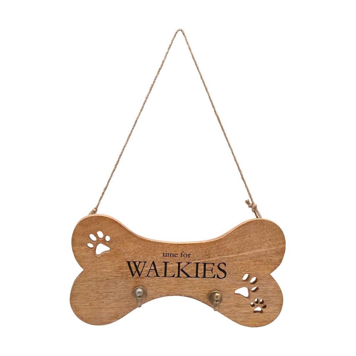 Paw Prints Mango Wood Dog Lead Wall Hook - Brown & Bronze