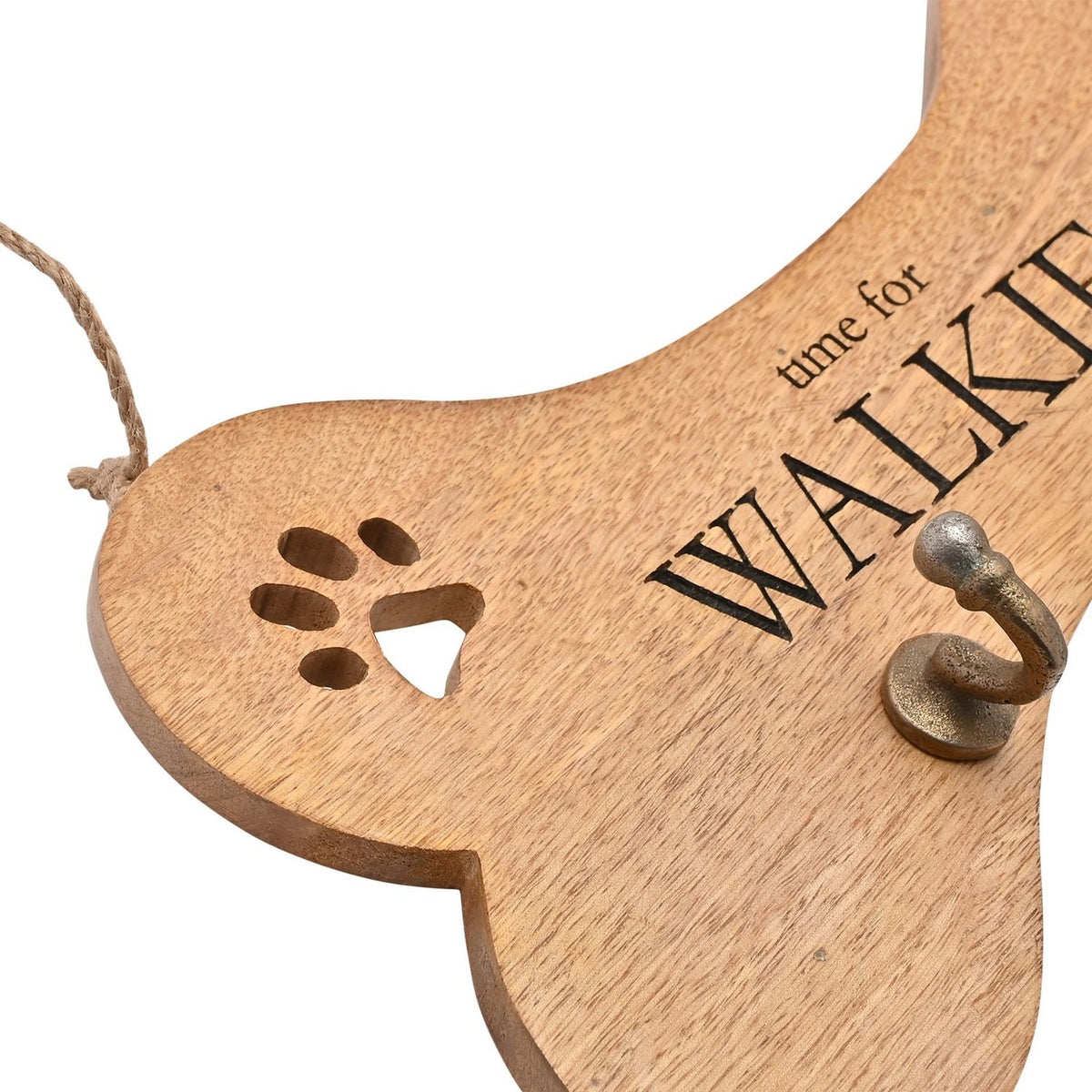 Paw Prints Mango Wood Dog Lead Wall Hook - Brown & Bronze