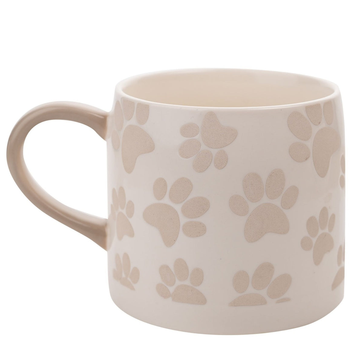 Paw Prints Stoneware Mug with Beige Handle 400ml - White