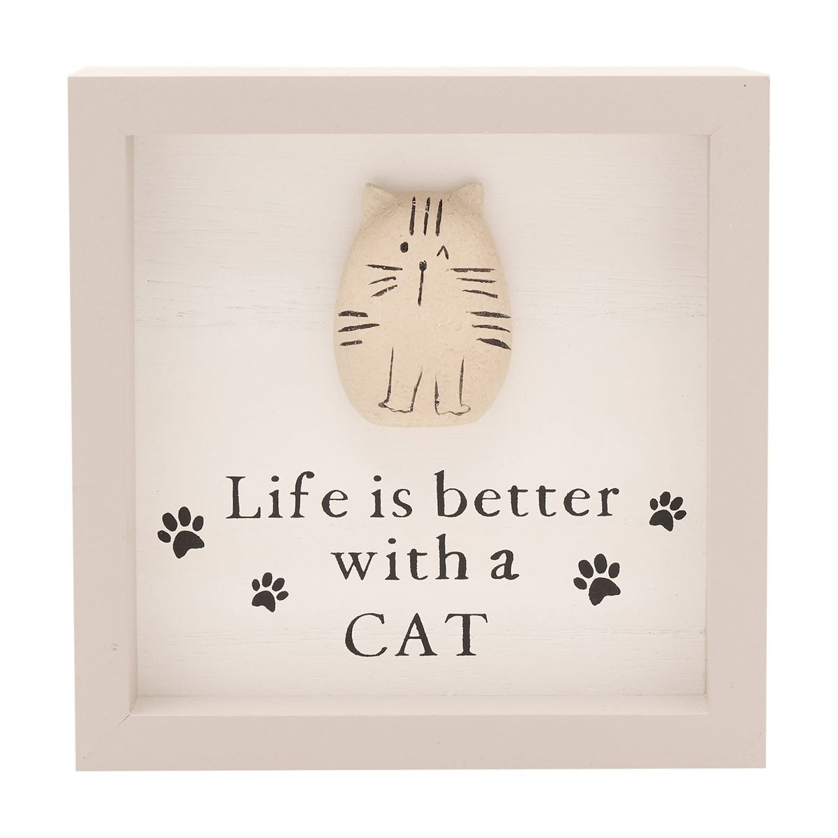 Life Is Better with a Cat Wooden Plaque - Taupe & White