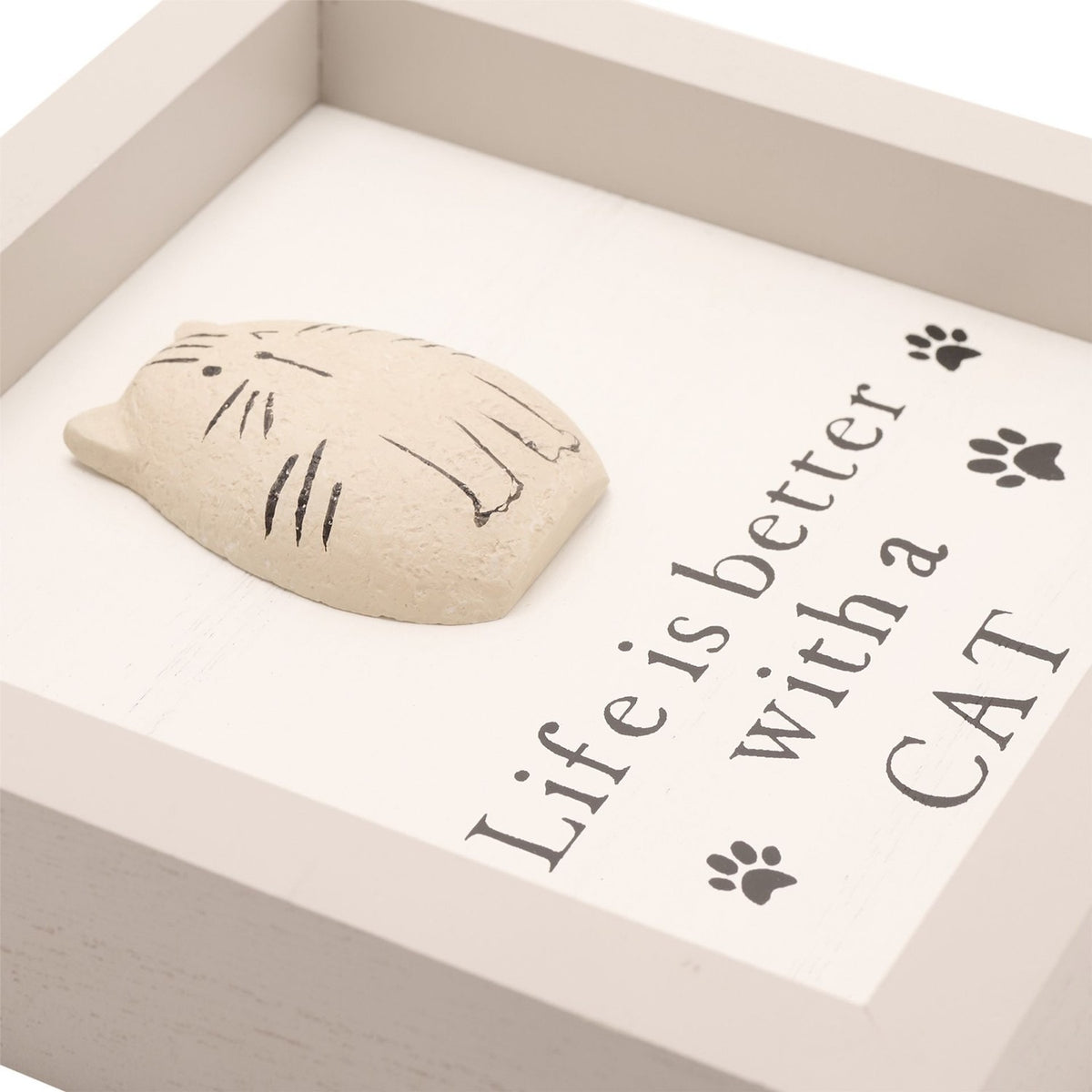 Life Is Better with a Cat Wooden Plaque - Taupe & White