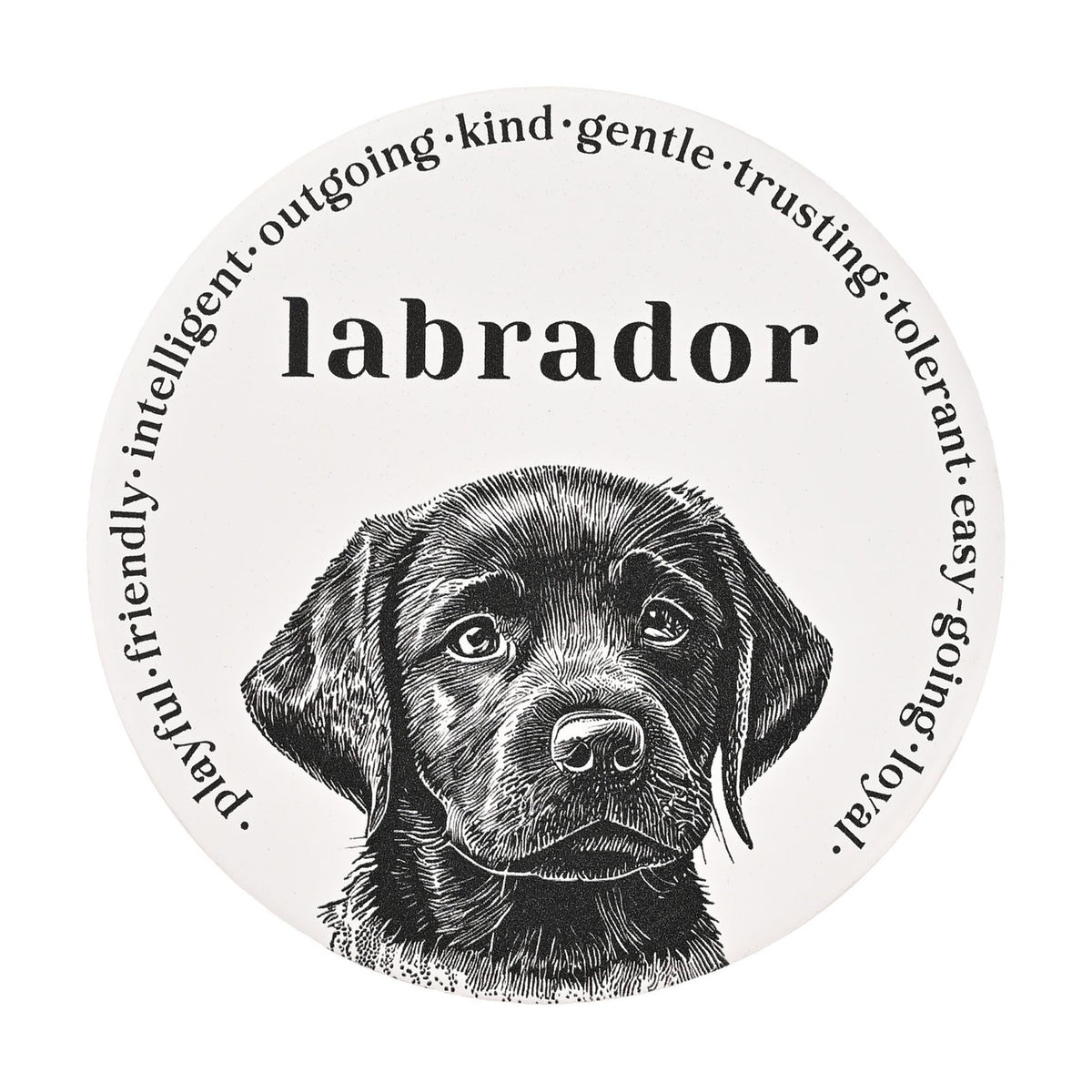 Labrador Puppy Sketch Round Matt Ceramic Coaster - White