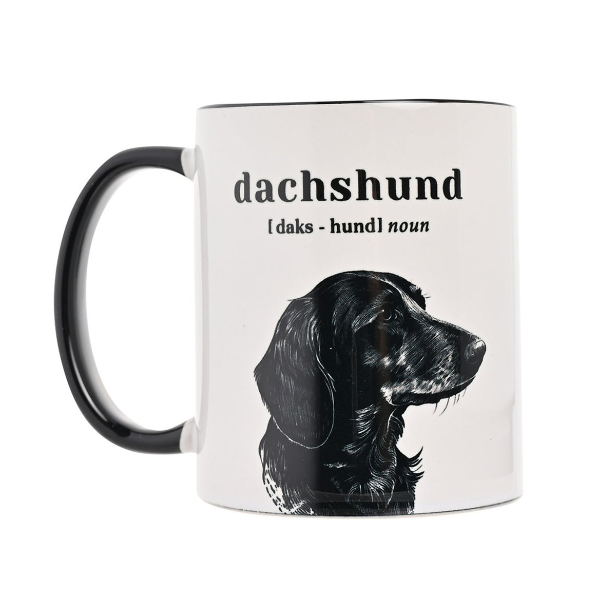 Dachshund Ceramic Mug with Contrast Inside 11oz - White & Black