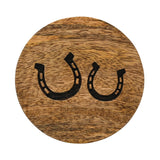 Set of 4 Mango Wood Coasters with Black Horseshoes - Brown