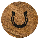 Set of 4 Mango Wood Coasters with Black Horseshoes - Brown