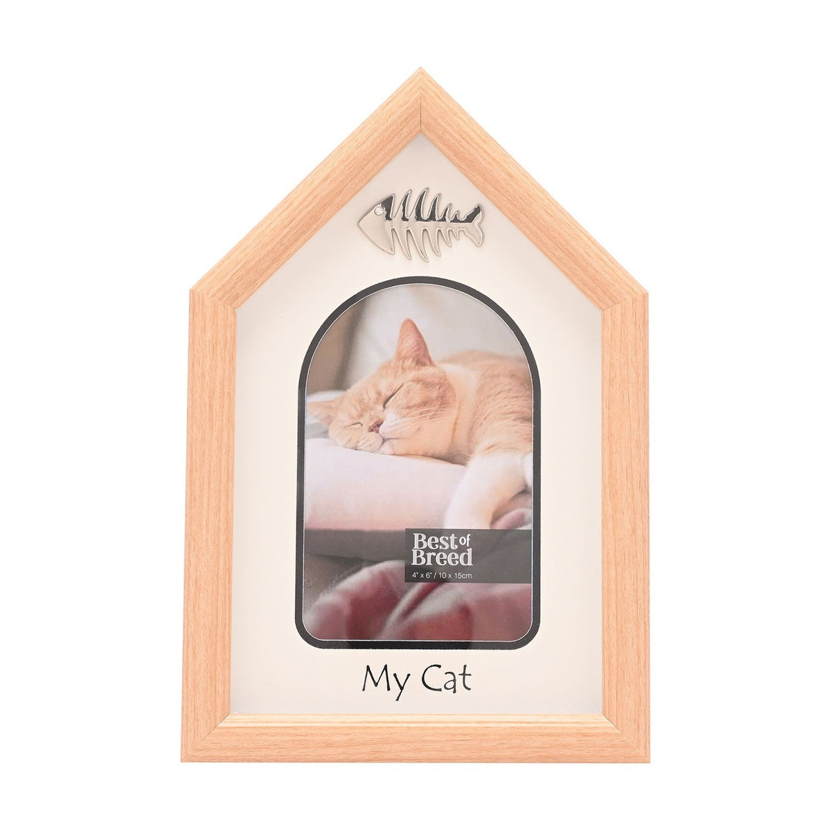 Cat House Fishbone Plastic Photo Frame with Stand - Brown