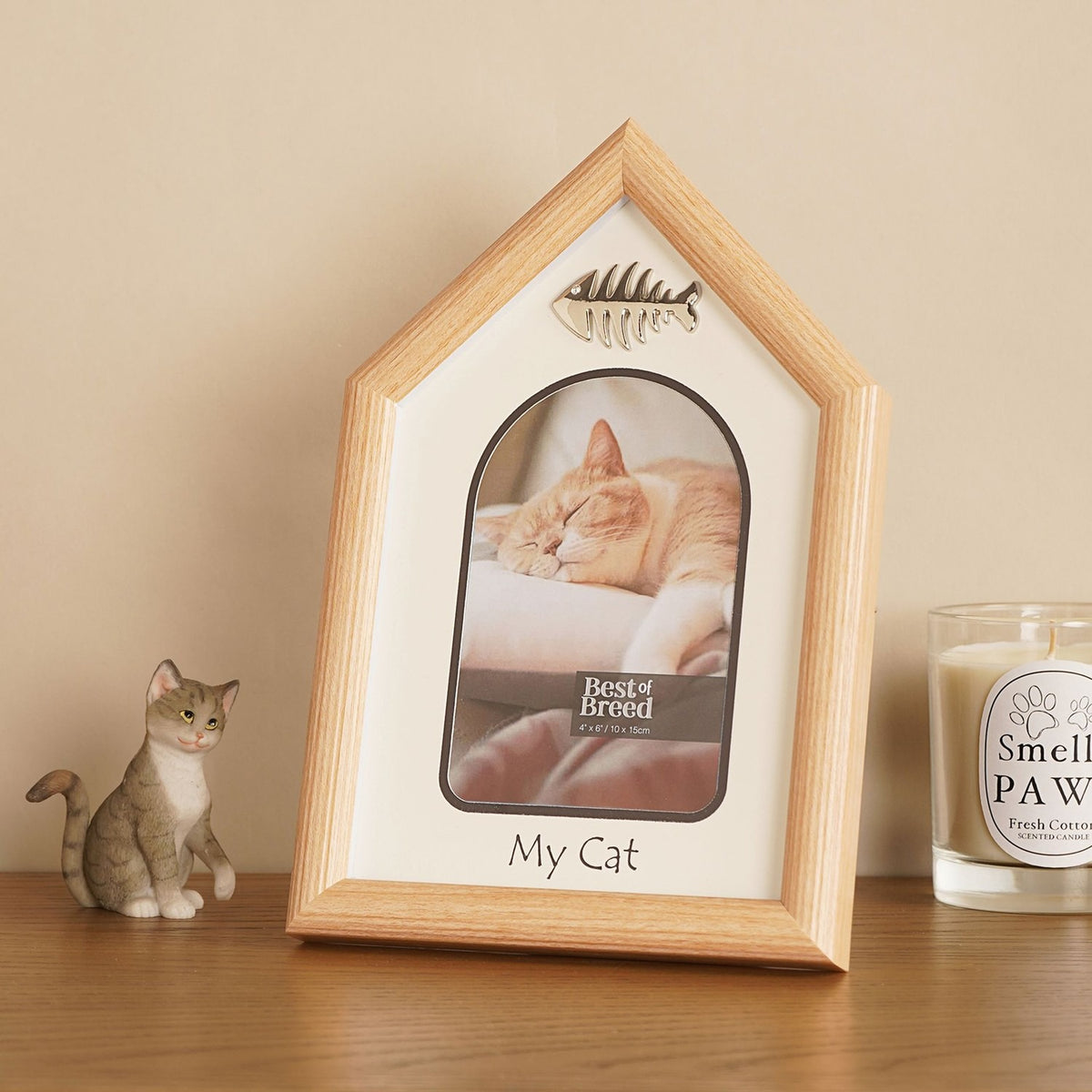 Cat House Fishbone Plastic Photo Frame with Stand - Brown