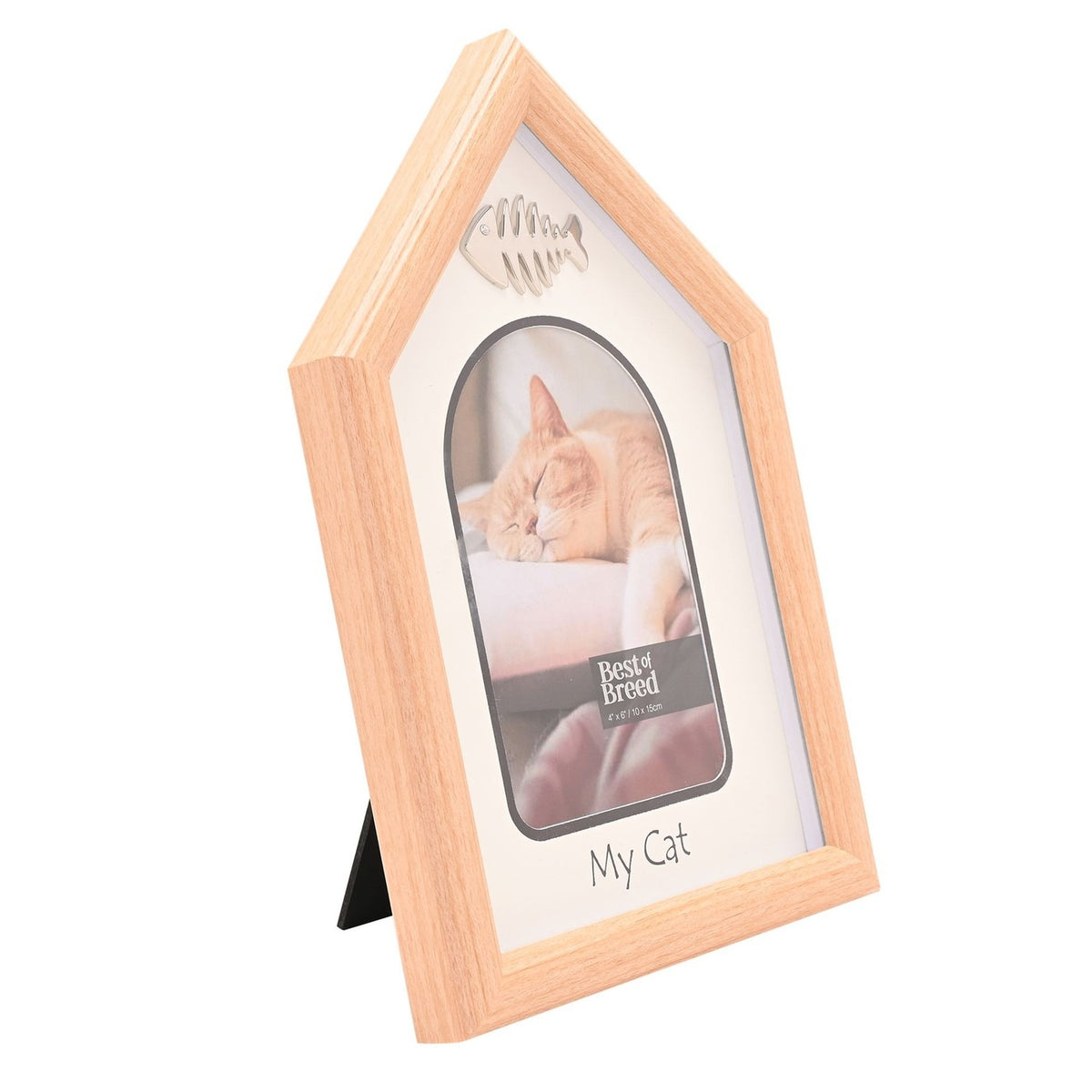 Cat House Fishbone Plastic Photo Frame with Stand - Brown